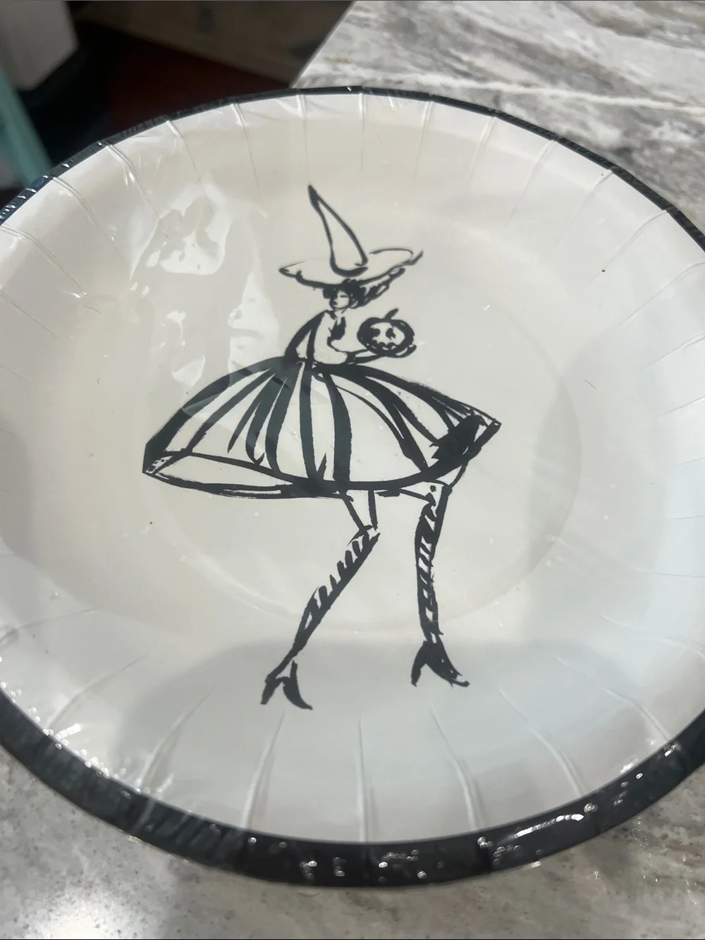 Black & White Witch-Themed Paper Plates and Napkins